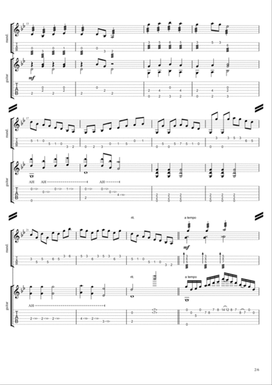 Sakura / さくら Mandolin and guitar arrangement マンドリンとギターのための楽譜 Acoustic Guitar scores gallery preview page 2