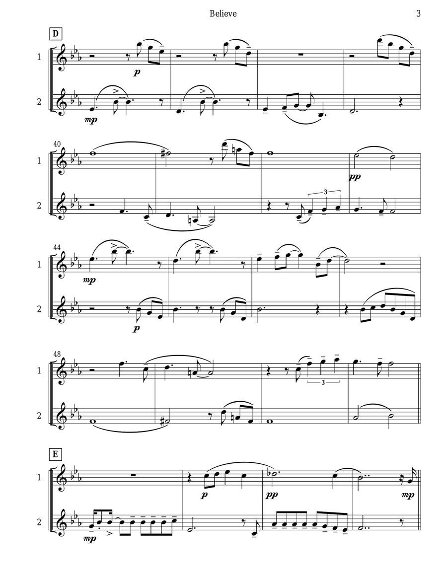 Believe Clarinet Duet scores gallery preview page 4