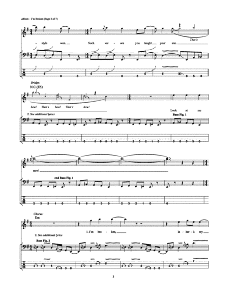 I'm Broken Bass Guitar Tablature scores gallery preview page 3