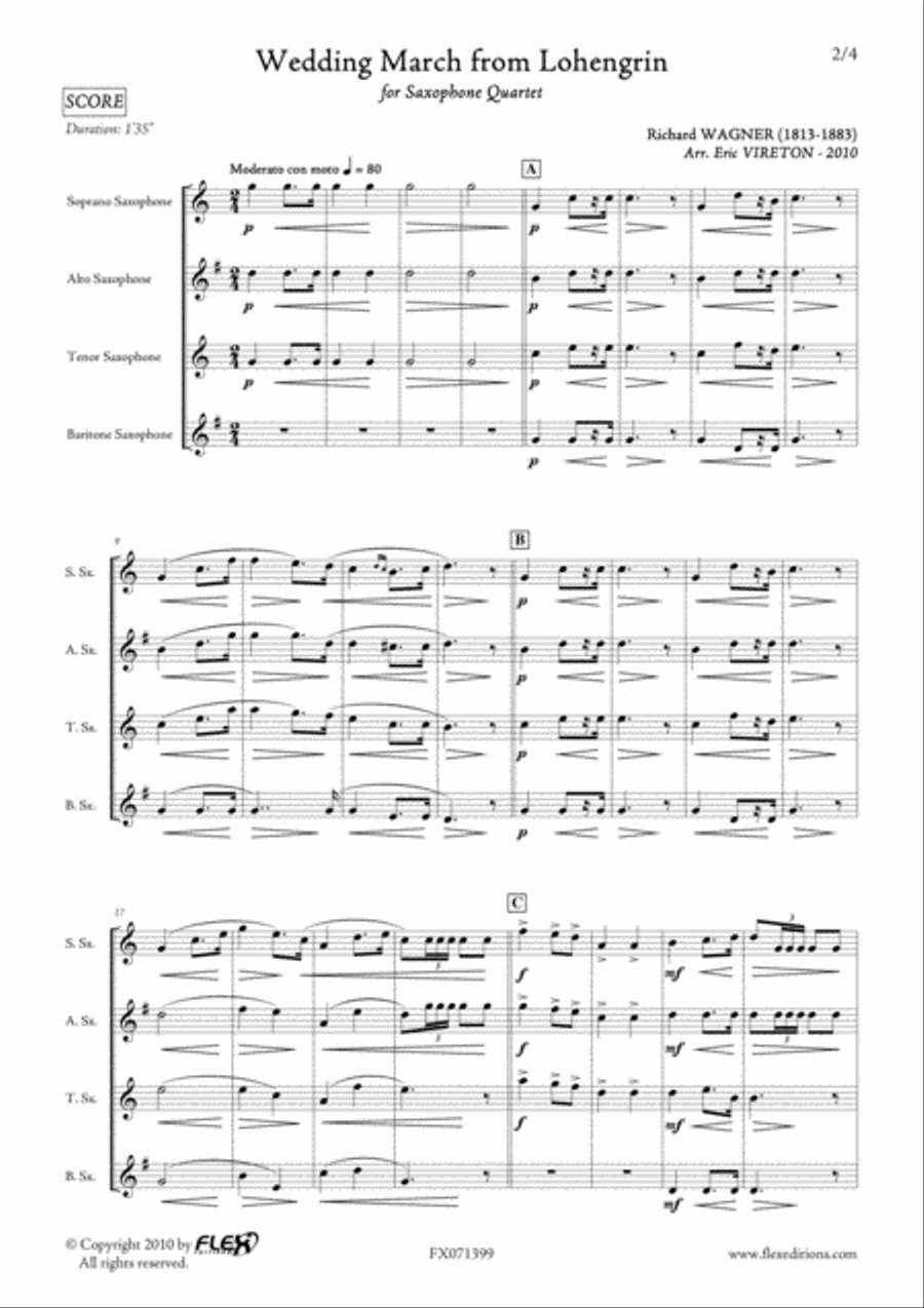 Wedding March from Lohengrin Saxophone Quartet scores gallery preview page 2