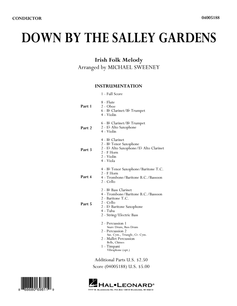 Down by the Salley Gardens - Conductor Score (Full Score)