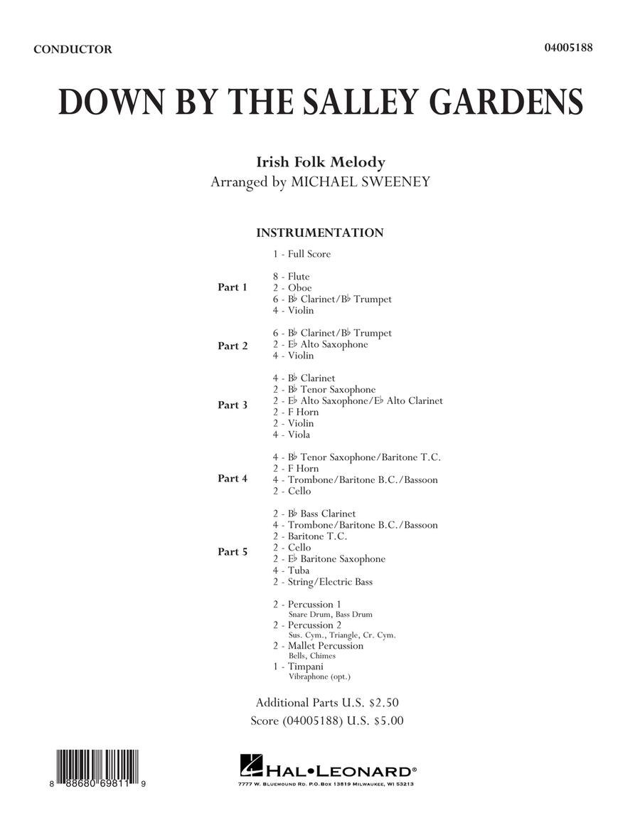 Down by the Salley Gardens - Conductor Score (Full Score) Concert Band scores gallery preview page 1
