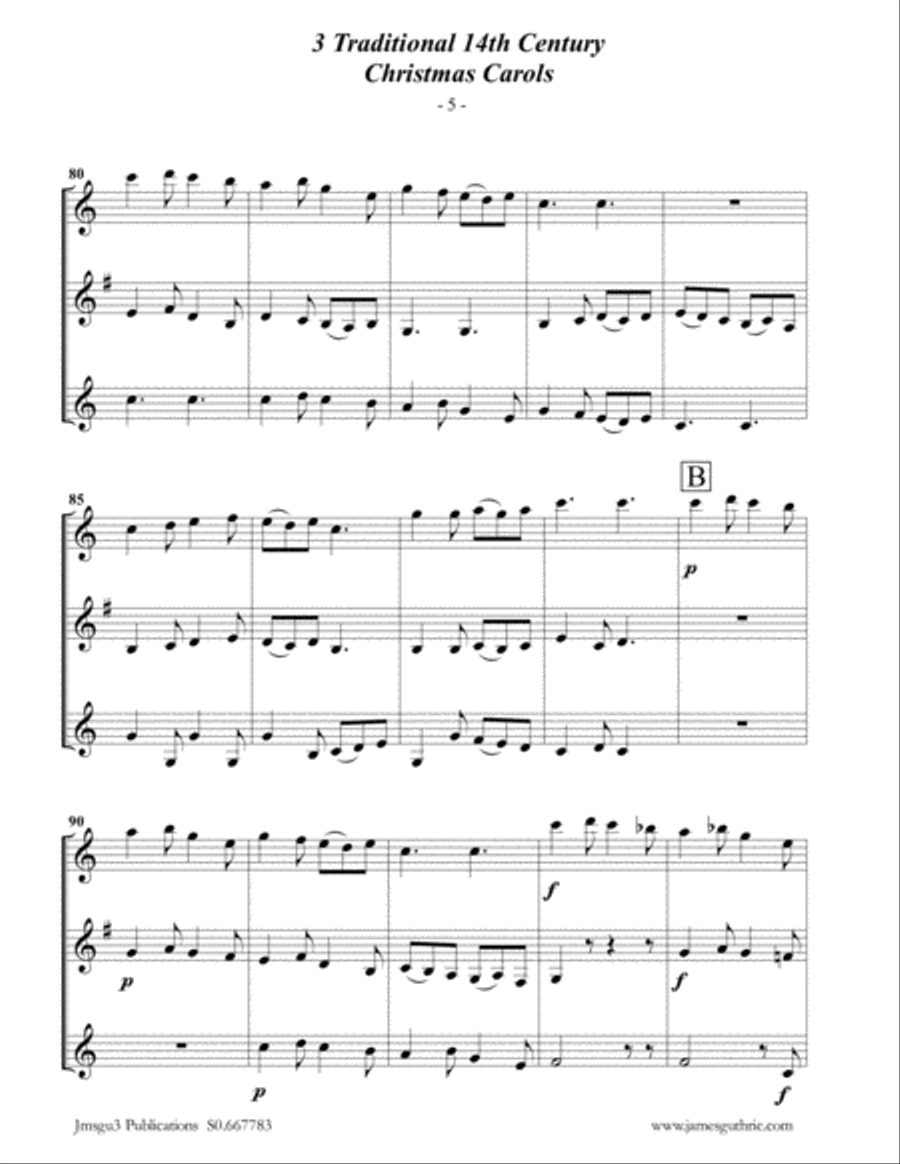 3 Traditional 14th Century Christmas Carols for Clarinet Trio Clarinet Trio scores gallery preview page 5