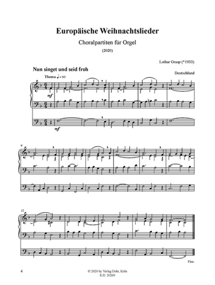 Europäische Weihnachtslieder -Choralpartiten für Orgel-