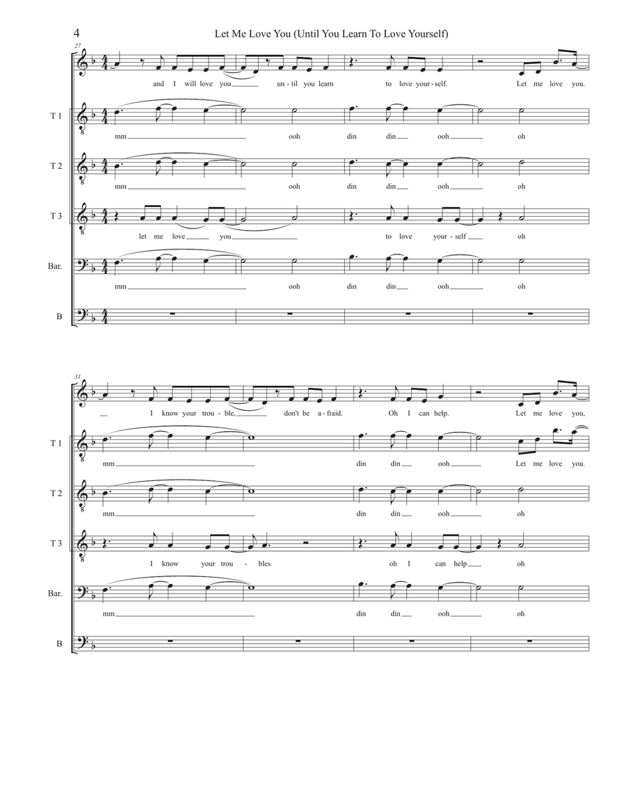 Let Me Love You (until You Learn To Love Yourself) TTBB scores gallery preview page 4