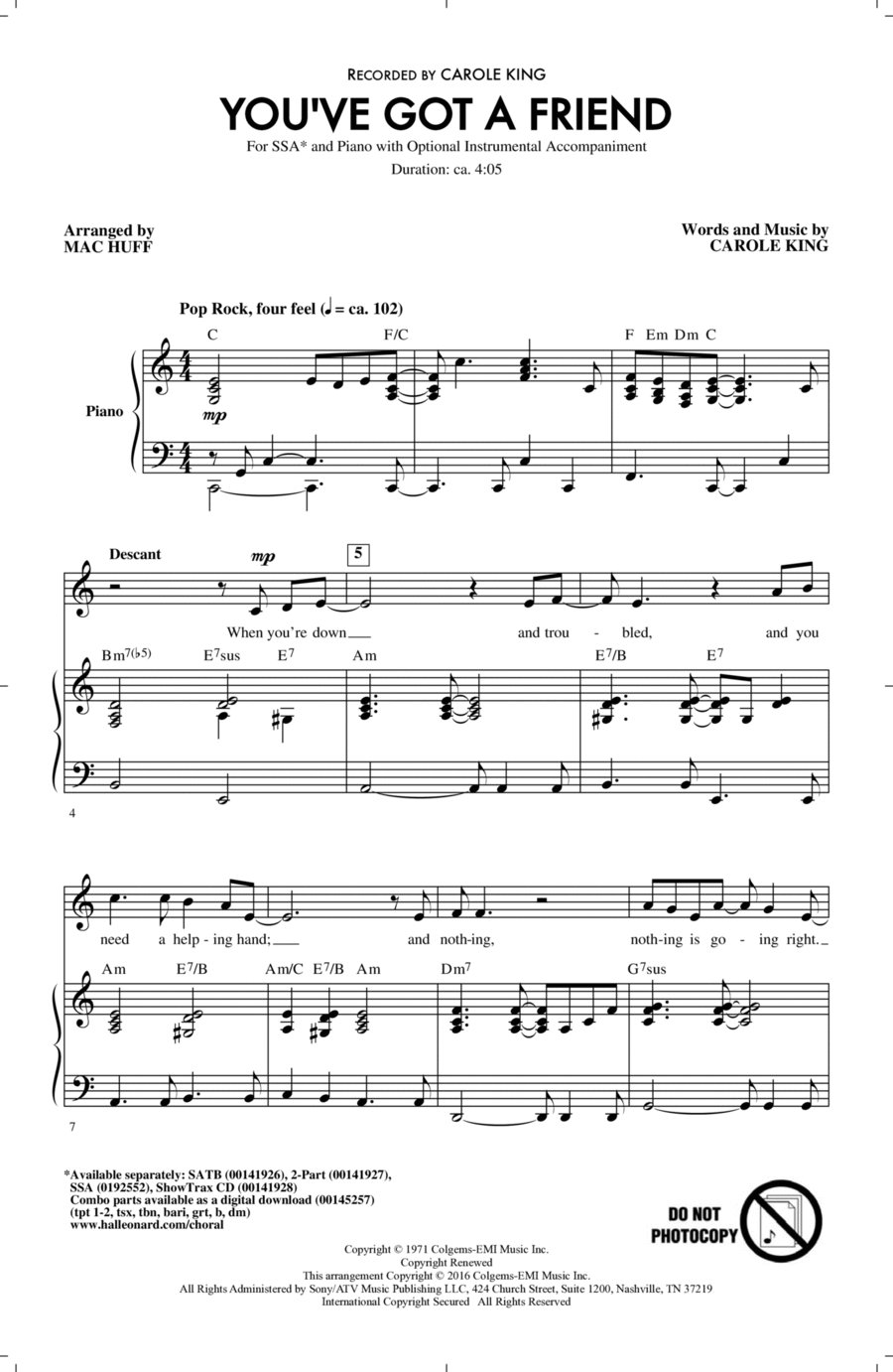 You've Got A Friend (arr. Mac Huff) SSA scores gallery preview page 1