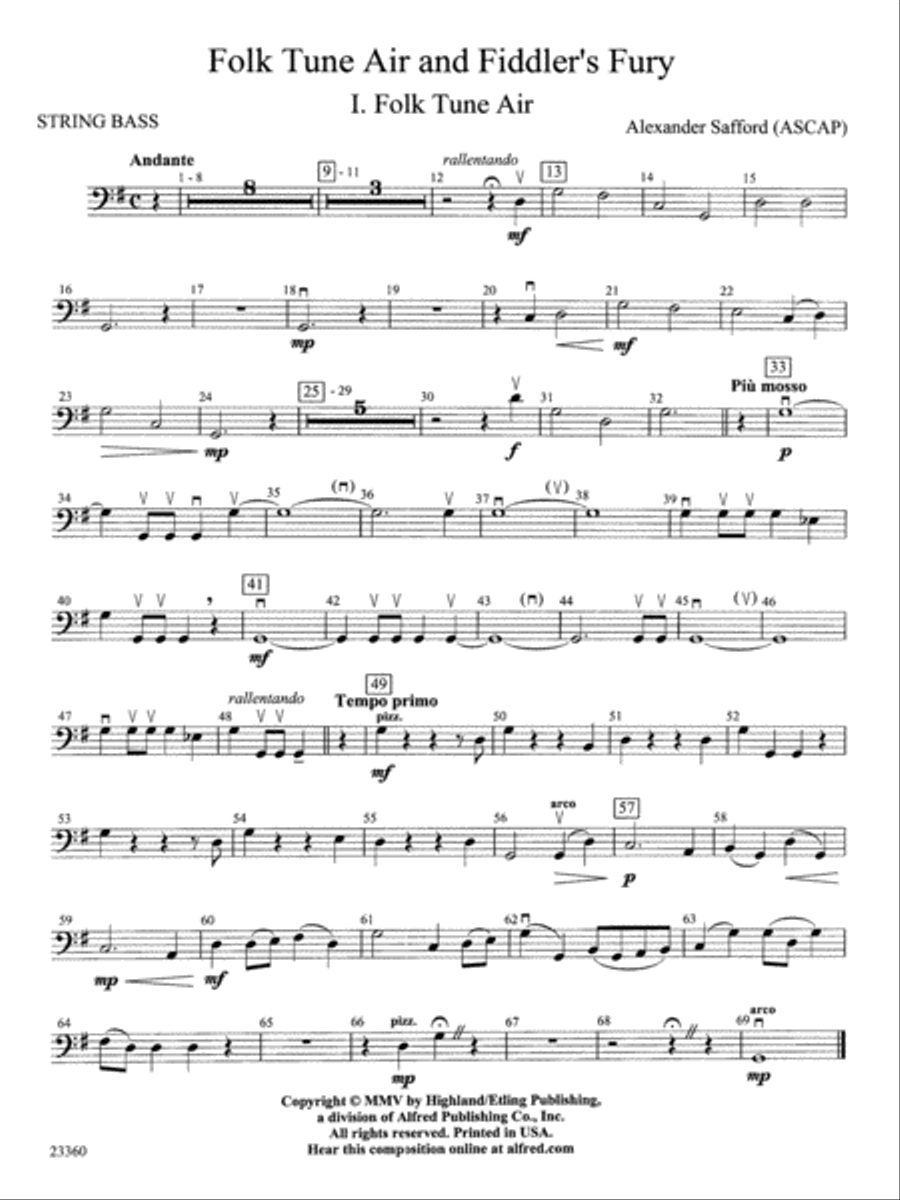 Folk Tune Air and Fiddler's Fury: String Bass String Orchestra scores gallery preview page 1