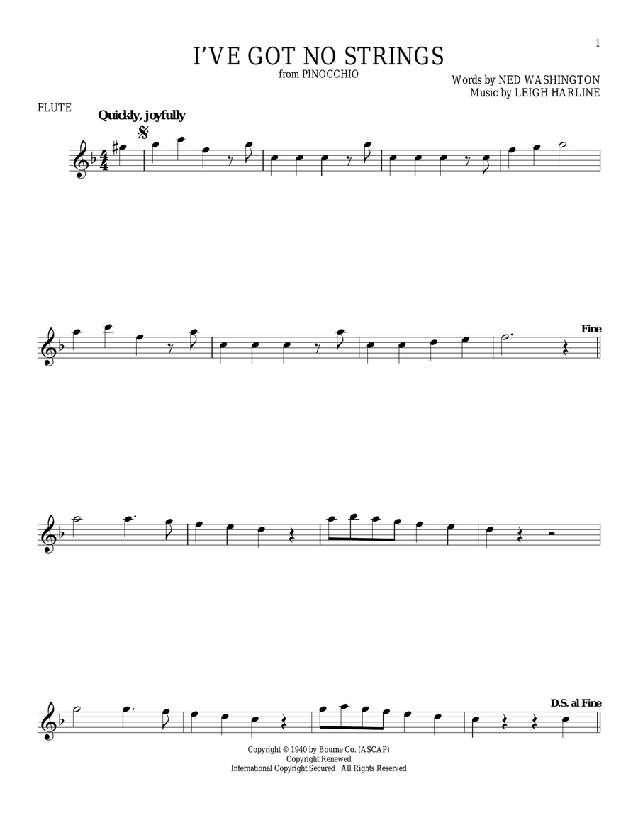 I've Got No Strings (from Pinocchio) Flute Solo scores gallery preview page 1