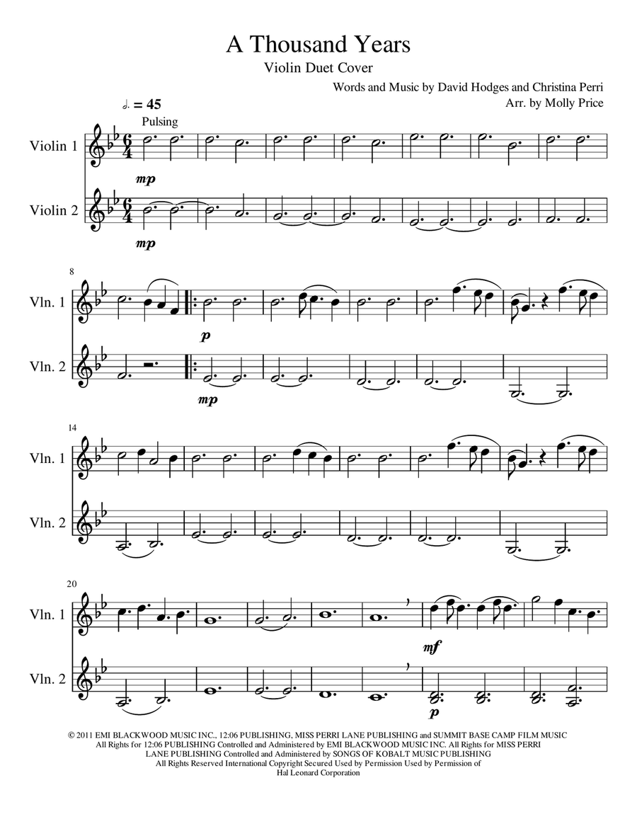 A Thousand Years Violin Solo scores gallery preview page 1