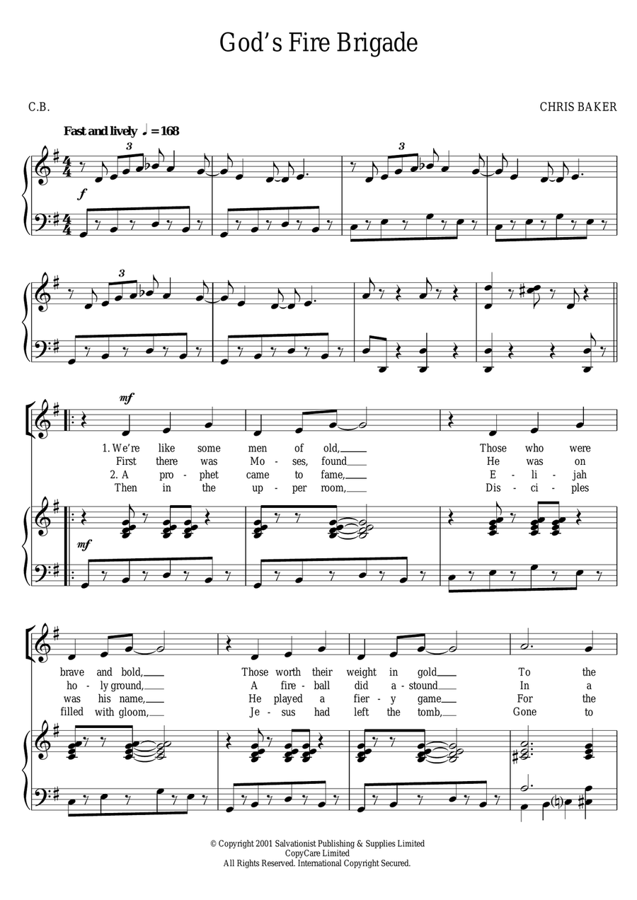 God's Fire Brigade Piano, Vocal, Guitar scores gallery preview page 1