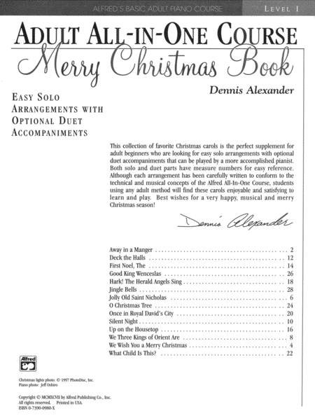 Alfred's Basic Adult All-in-One Christmas Piano, Book 1 image number null