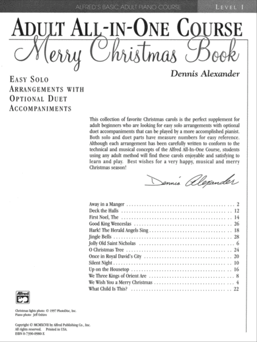 Alfred's Basic Adult All-in-One Christmas Piano, Book 1