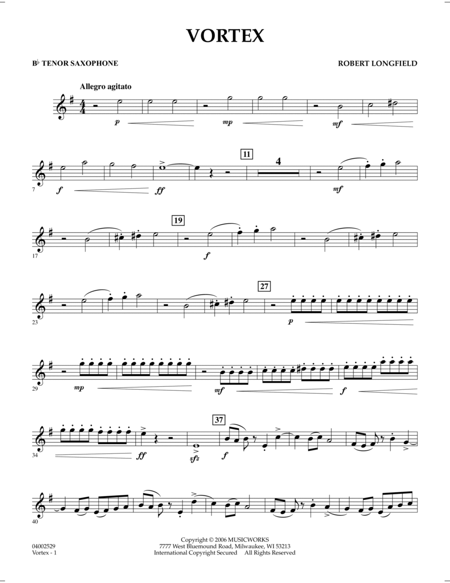 Vortex - Bb Tenor Saxophone Tenor Saxophone scores gallery preview page 1