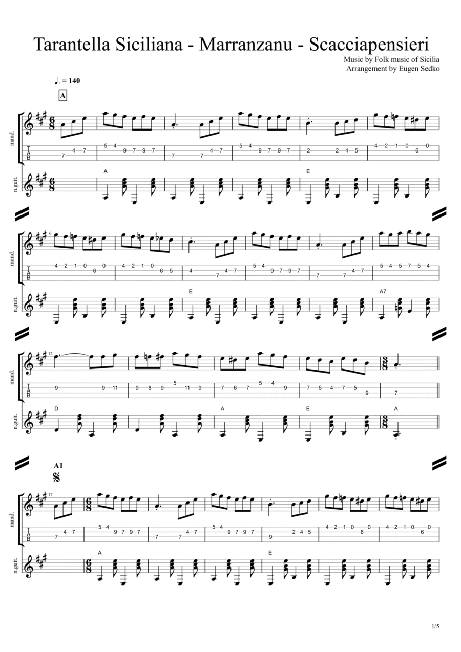 Tarantella Siciliana - Marranzanu - Scacciapensieri, notes for mandolin & guitar image number null