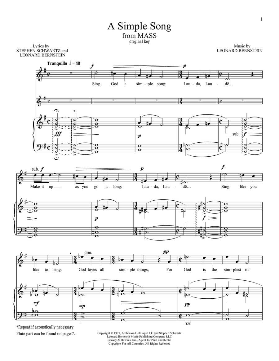 A Simple Song Piano, Vocal scores gallery preview page 1