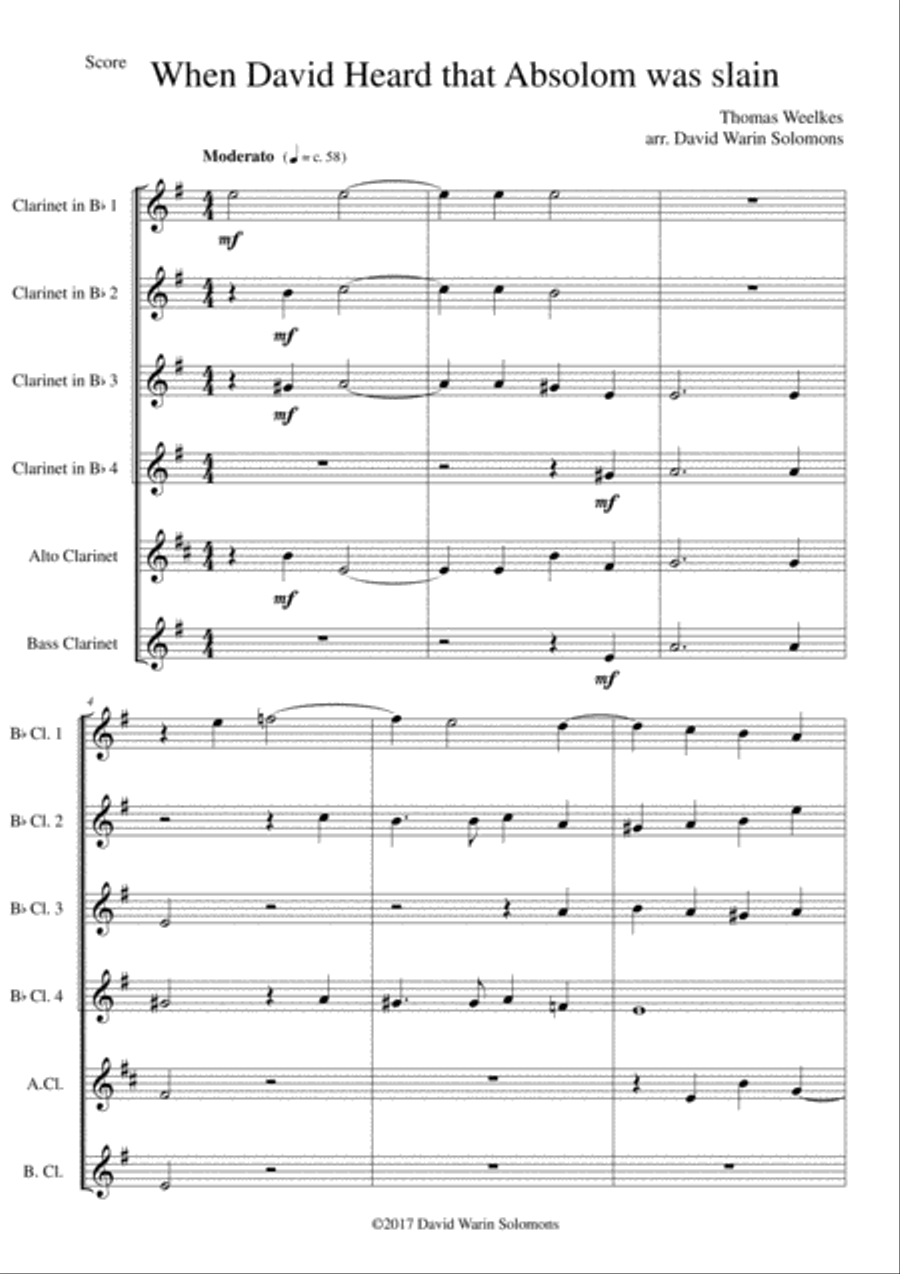 When David heard that Absalom was slain (clarinet sextet) Clarinet Solo scores gallery preview page 1