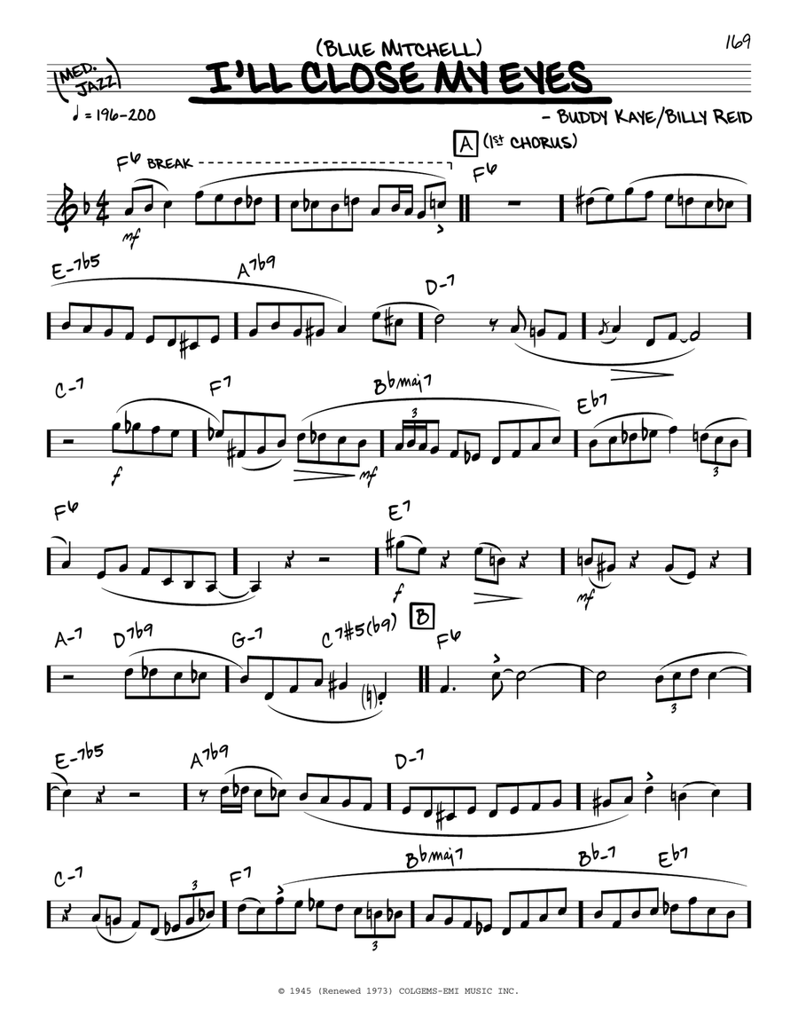 I'll Close My Eyes (solo only) Piano - Digital Sheet Music