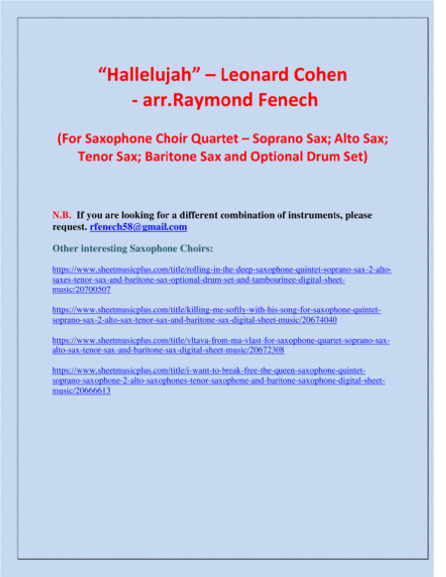 Hallelujah Saxophone Quartet scores gallery preview page 3