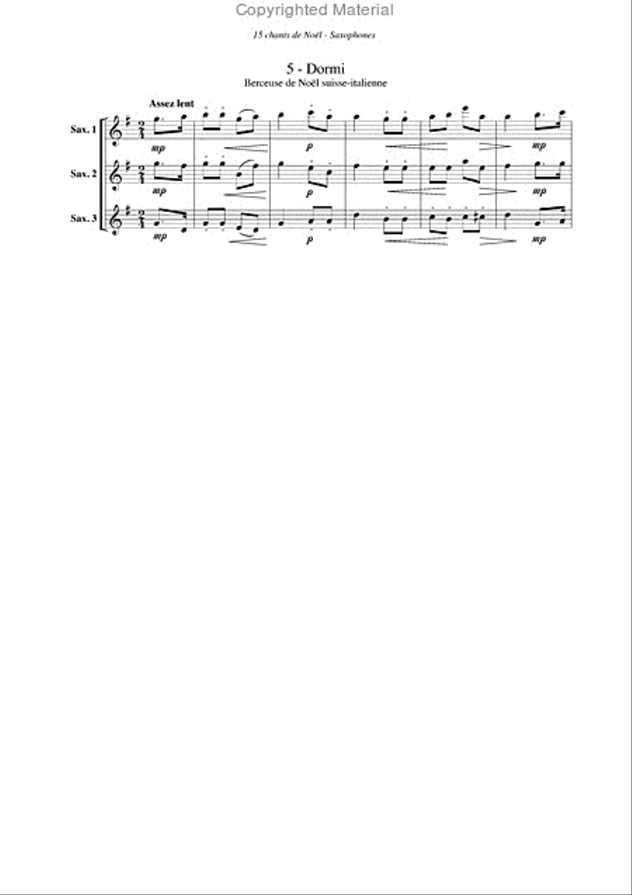Chants de Noël (15), pour saxophone Saxophone Ensemble scores gallery preview page 6