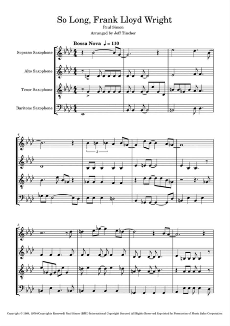 So Long, Frank Lloyd Wright Woodwind Quartet scores gallery preview page 2