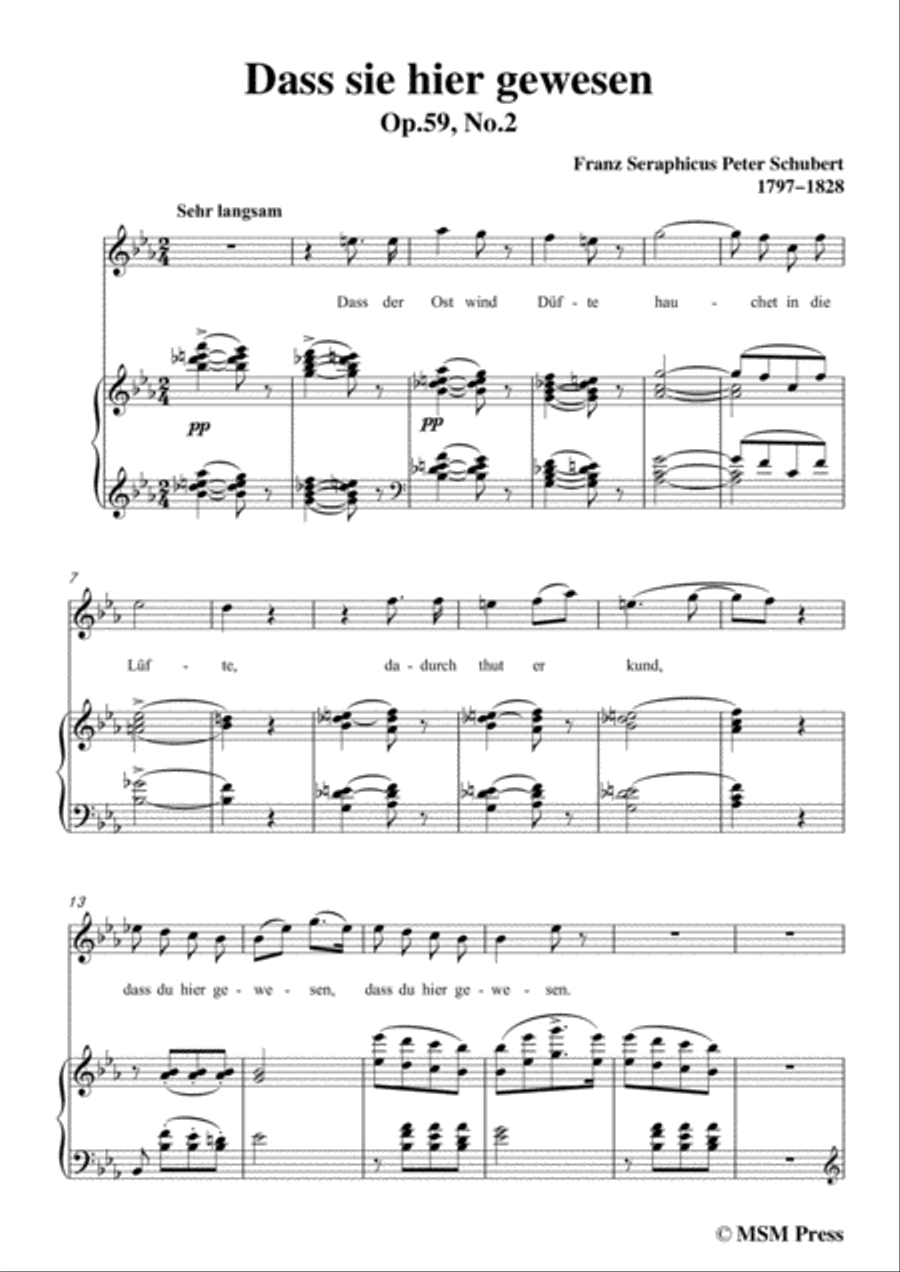 Schubert-Dass sei hier gewesen,in E flat Major,Op.59,No.2,for Voice and Piano Voice Solo scores gallery preview page 3