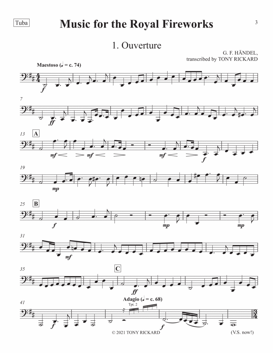Music for the Royal Fireworks - Tuba Brass Quintet scores gallery preview page 1