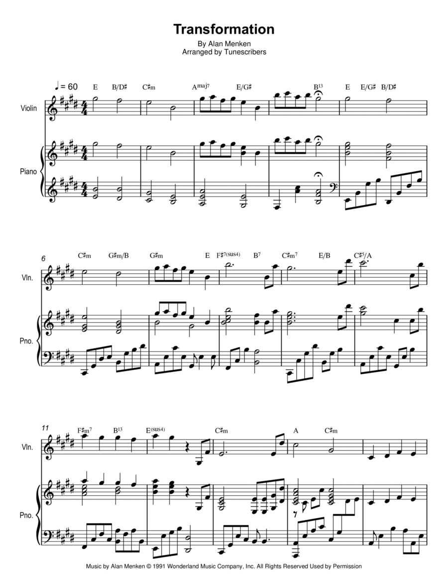 The Beast Dies / Transformation / Finale, from Beauty and the Beast Violin Solo scores gallery preview page 1