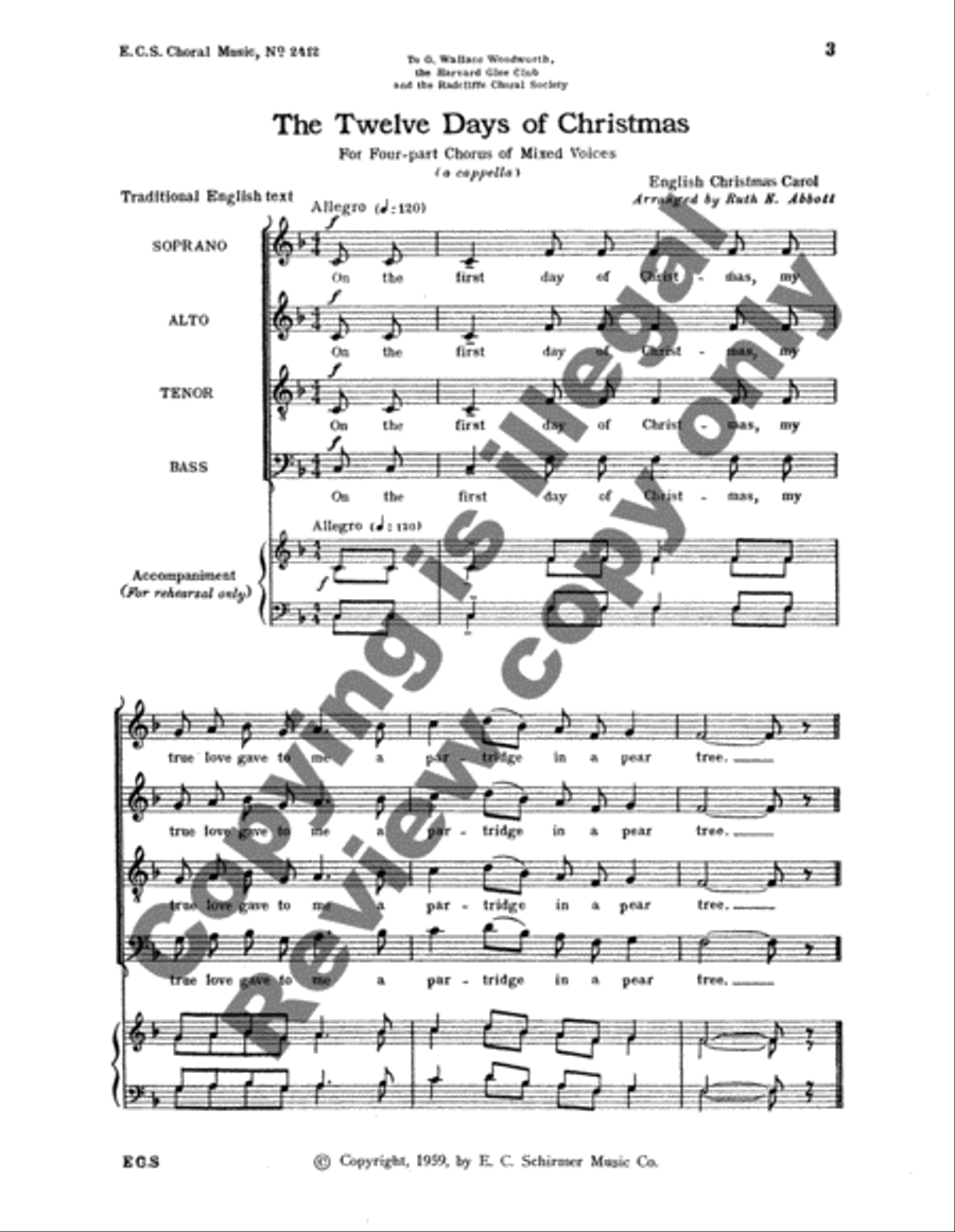 The Twelve Days of Christmas 4-Part scores gallery preview page 3