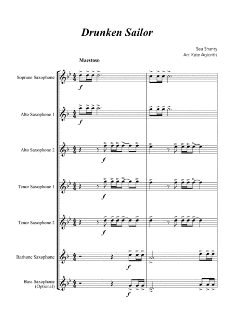 Drunken Sailor - for Saxophone Ensemble Woodwind Ensemble scores gallery preview page 3
