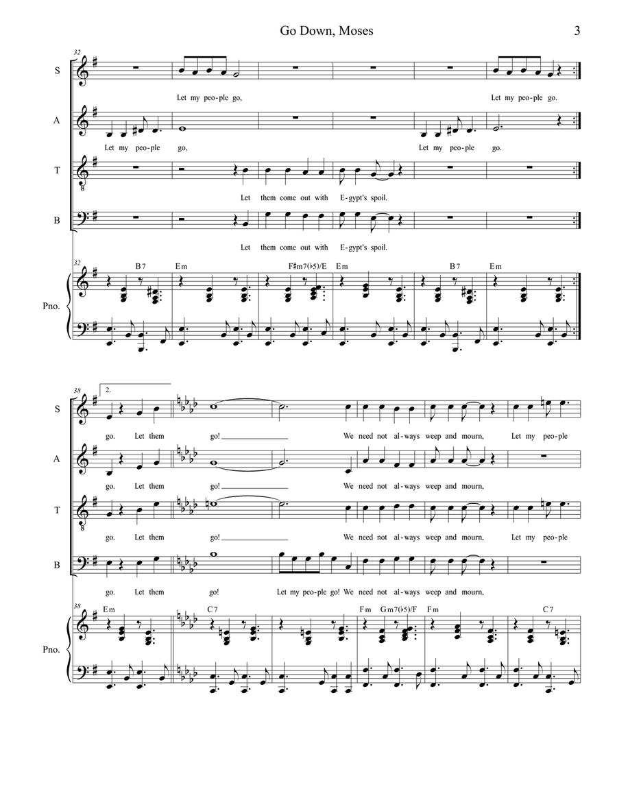 Go Down, Moses (Solo and SATB) 4-Part scores gallery preview page 3