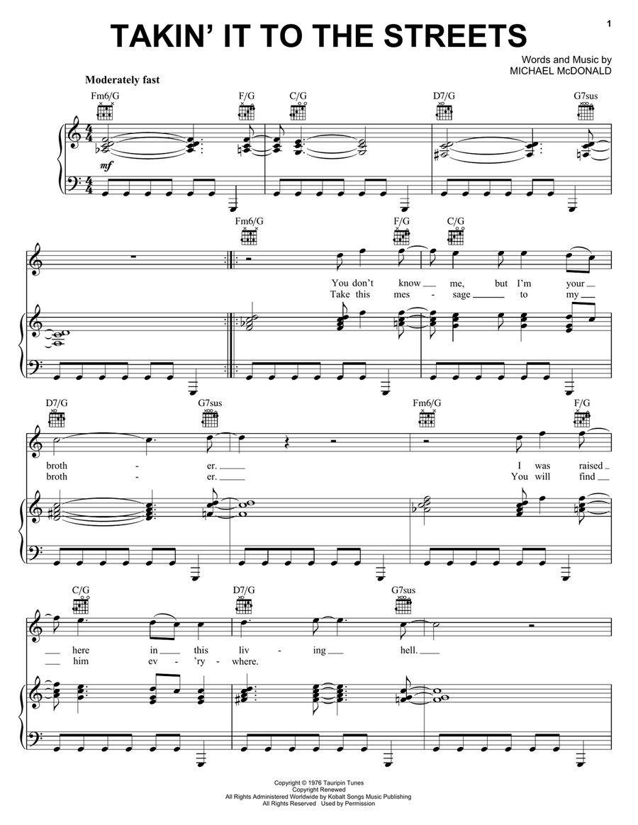 Takin' It To The Streets Piano, Vocal, Guitar scores gallery preview page 1