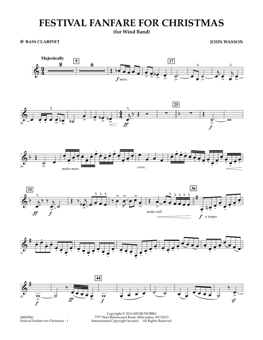 Festival Fanfare for Christmas (for Wind Band) - Bb Bass Clarinet Concert Band scores gallery preview page 1
