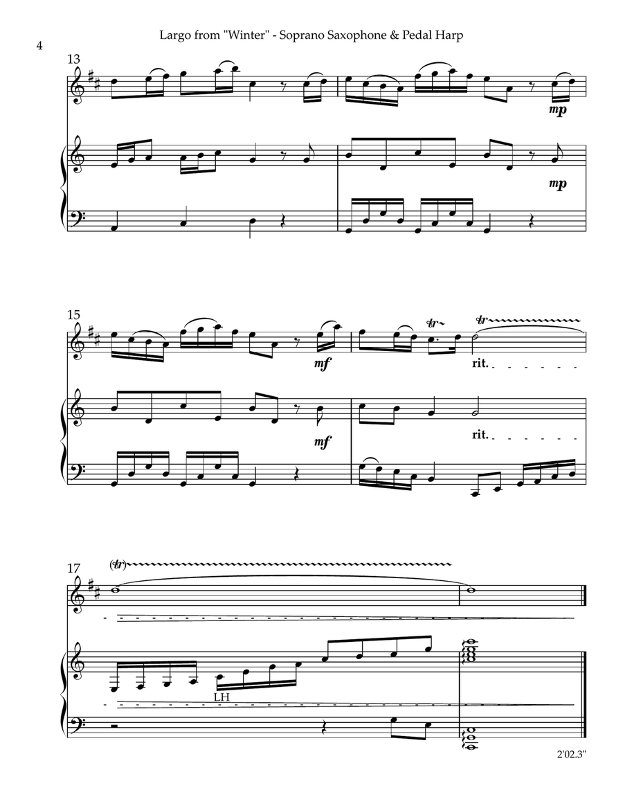 Largo from “Winter”, Duet for Bb Soprano Saxophone & Pedal Harp