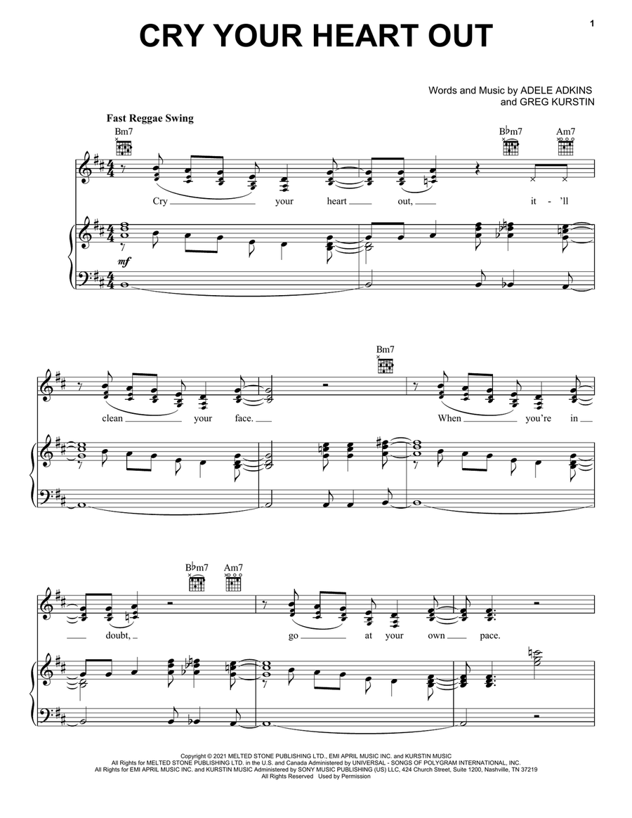 Cry Your Heart Out Cry Your Heart Out Piano, Vocal, Guitar scores gallery preview page 1