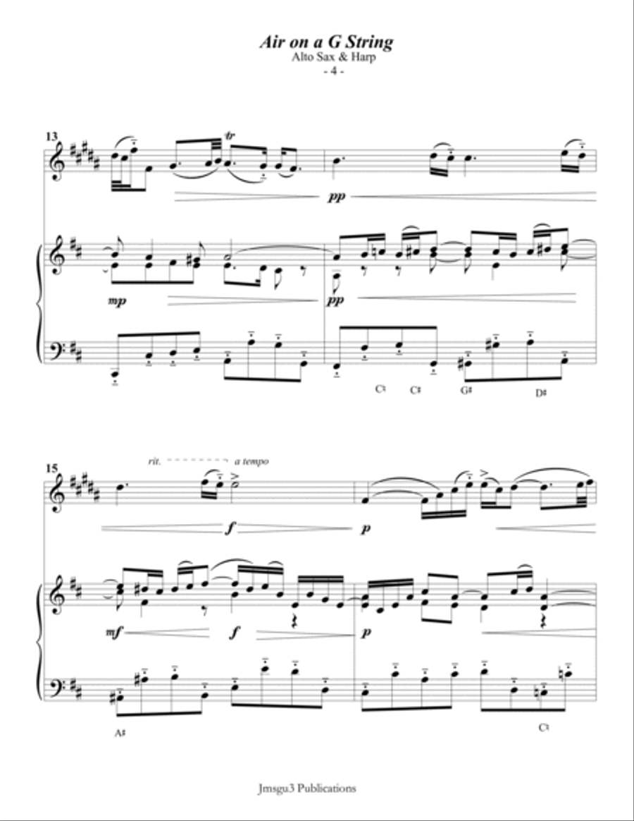 Bach: Air on a G String for Alto Sax & Harp Chamber Music scores gallery preview page 4