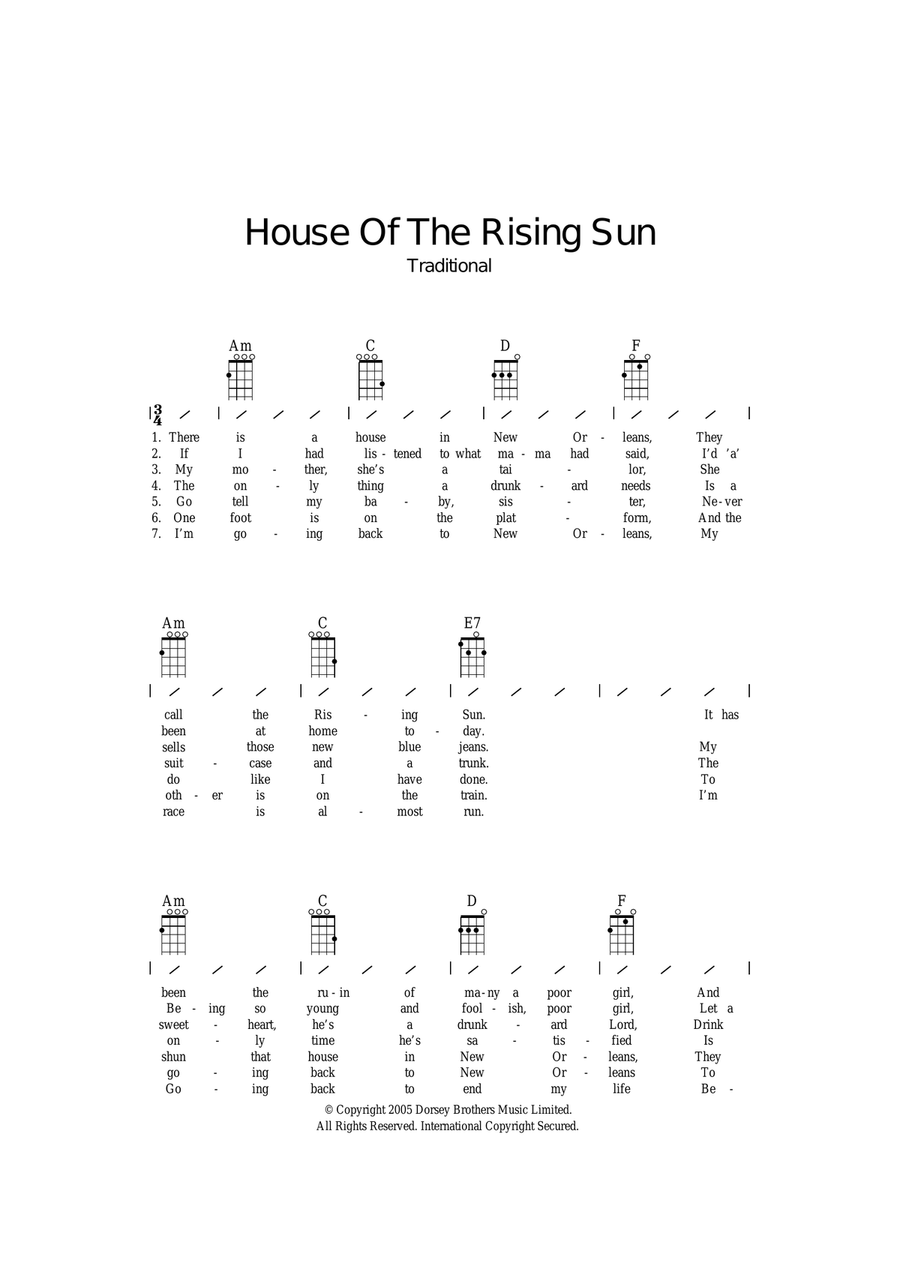 House Of The Rising Sun House Of The Rising Sun Ukulele scores gallery preview page 1