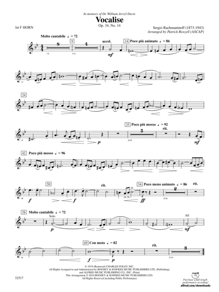 Vocalise, Op. 34, No. 14: 1st F Horn