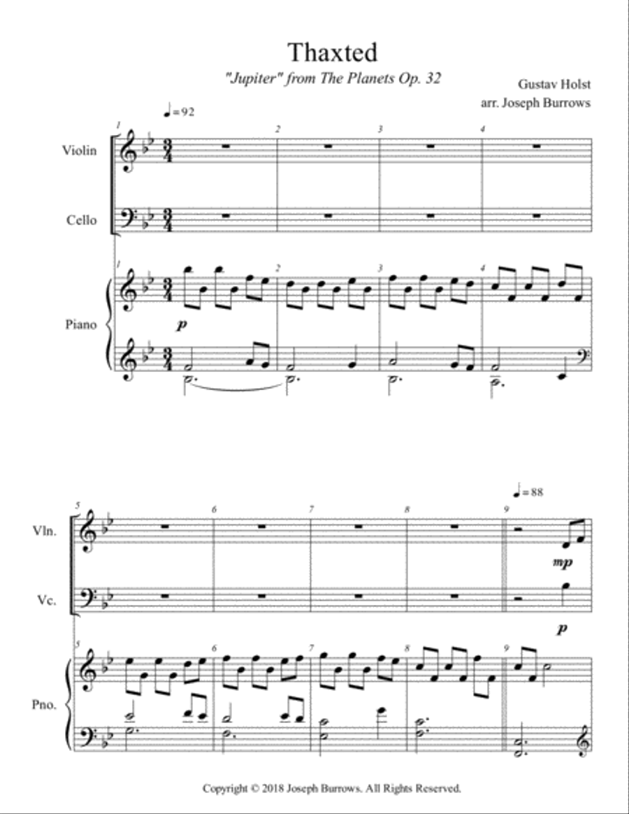 Thaxted by Gustav Holst - Violin, Cello and Piano Piano Trio scores gallery preview page 1