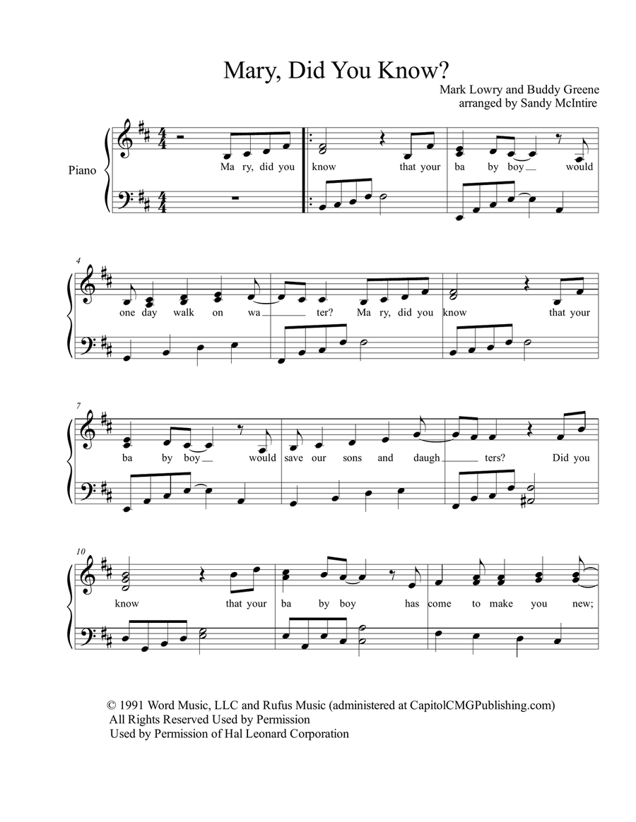 Mary, Did You Know? Piano, Vocal scores gallery preview page 1
