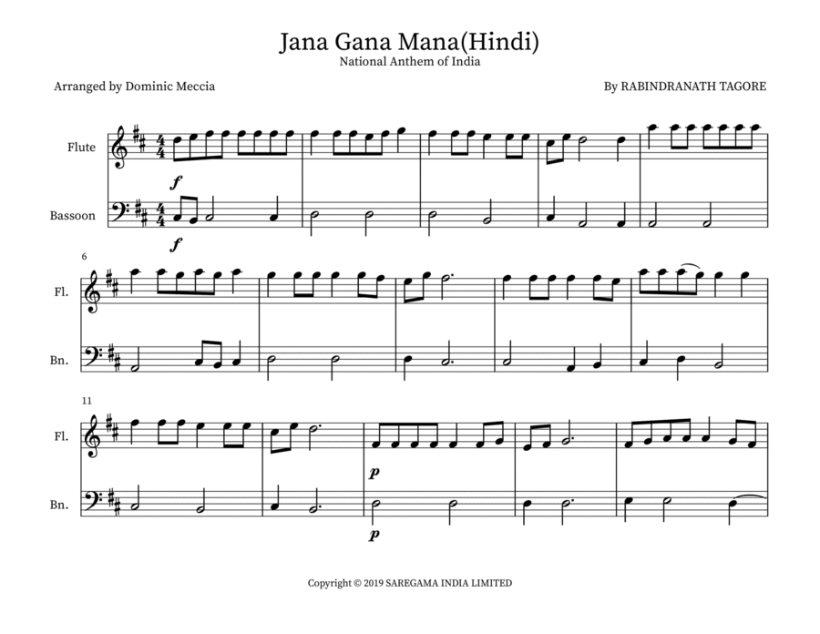 Jana Gana Mana(Hindi) Woodwind Duet scores gallery preview page 1
