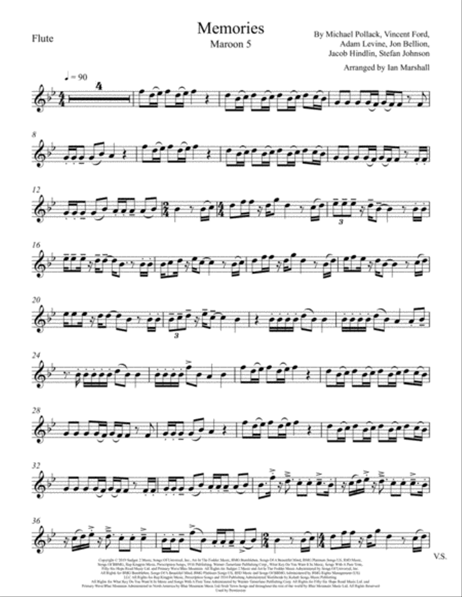 Memories Flute Solo scores gallery preview page 1