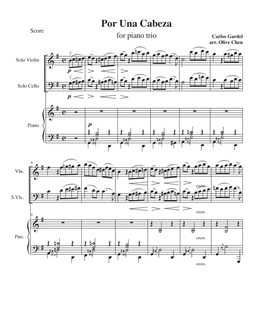 Por Una Cabeza Piano Trio scores gallery preview page 1