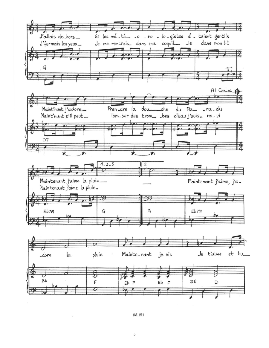 Maintenant J'aime La Pluie Piano, Vocal scores gallery preview page 2