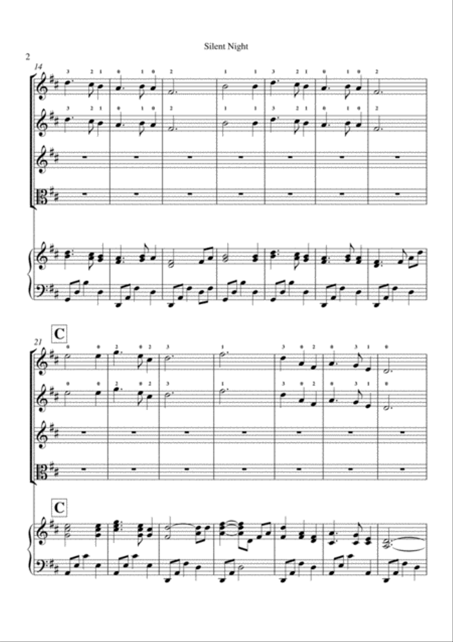 Silent Night-Beginning Violin Ensemble (optional Viola) String Duet scores gallery preview page 3