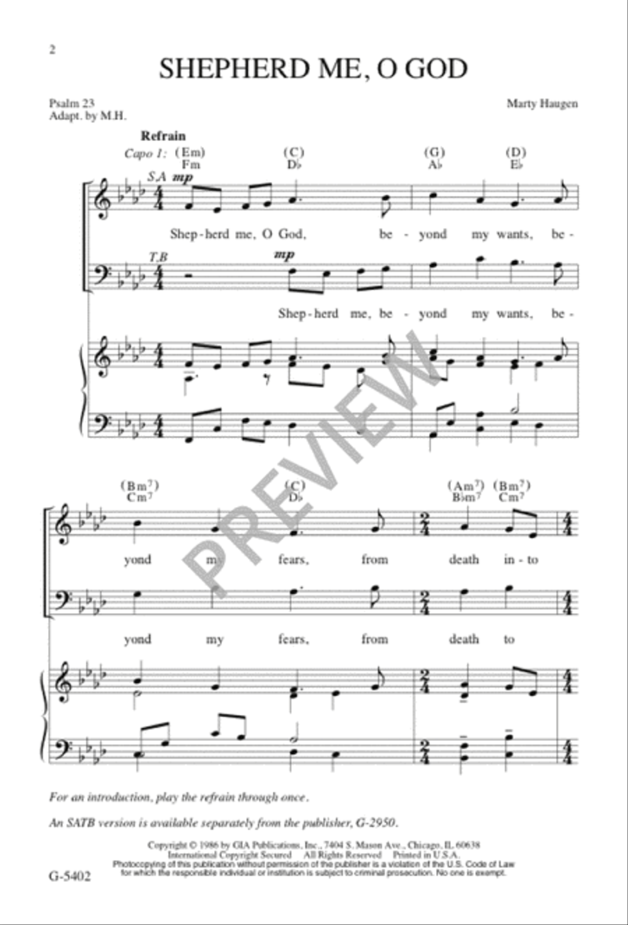 Shepherd Me, O God Shepherd Me, O God 2-Part scores gallery preview page 1