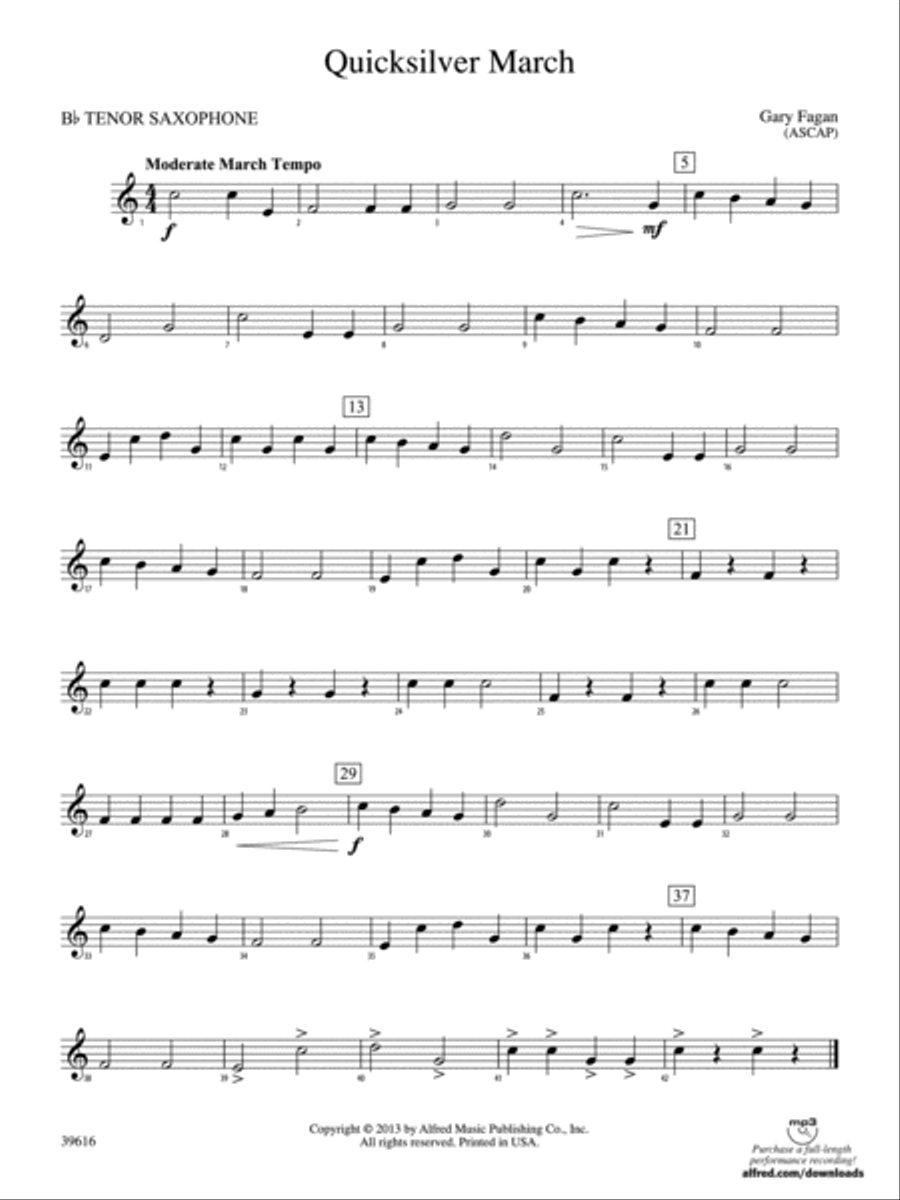 Quicksilver March: B-flat Tenor Saxophone Concert Band scores gallery preview page 1