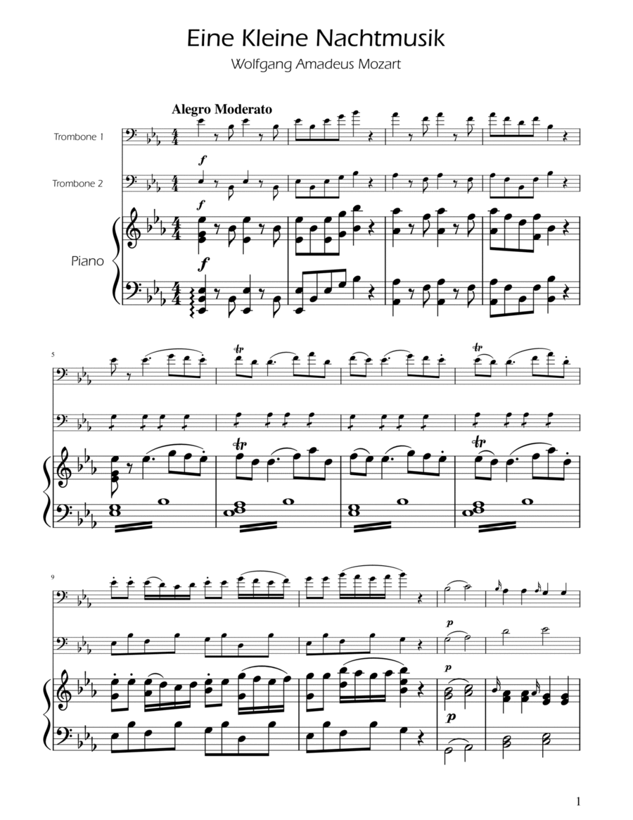 Mozart: Eine Kleine Nachtmusik (K.525) - Trombone Duet Trombone Duet scores gallery preview page 1