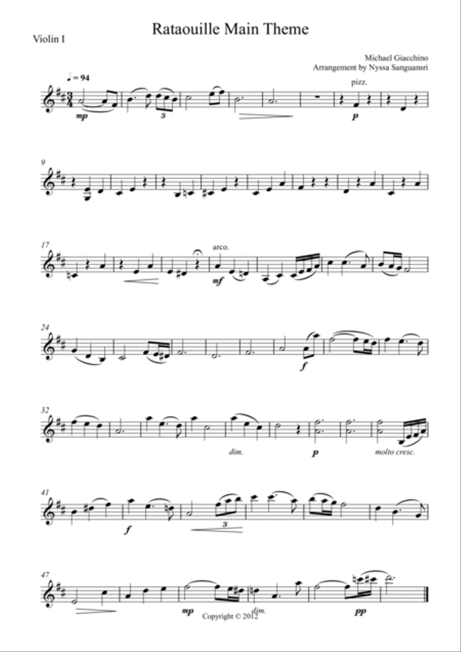 Ratatouille Main Theme String Quartet scores gallery preview page 4