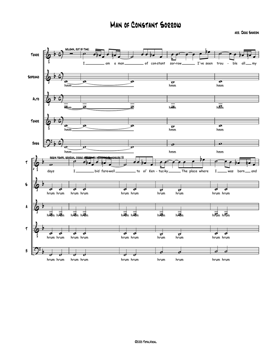 Man of Constant Sorrow 4-Part scores gallery preview page 1