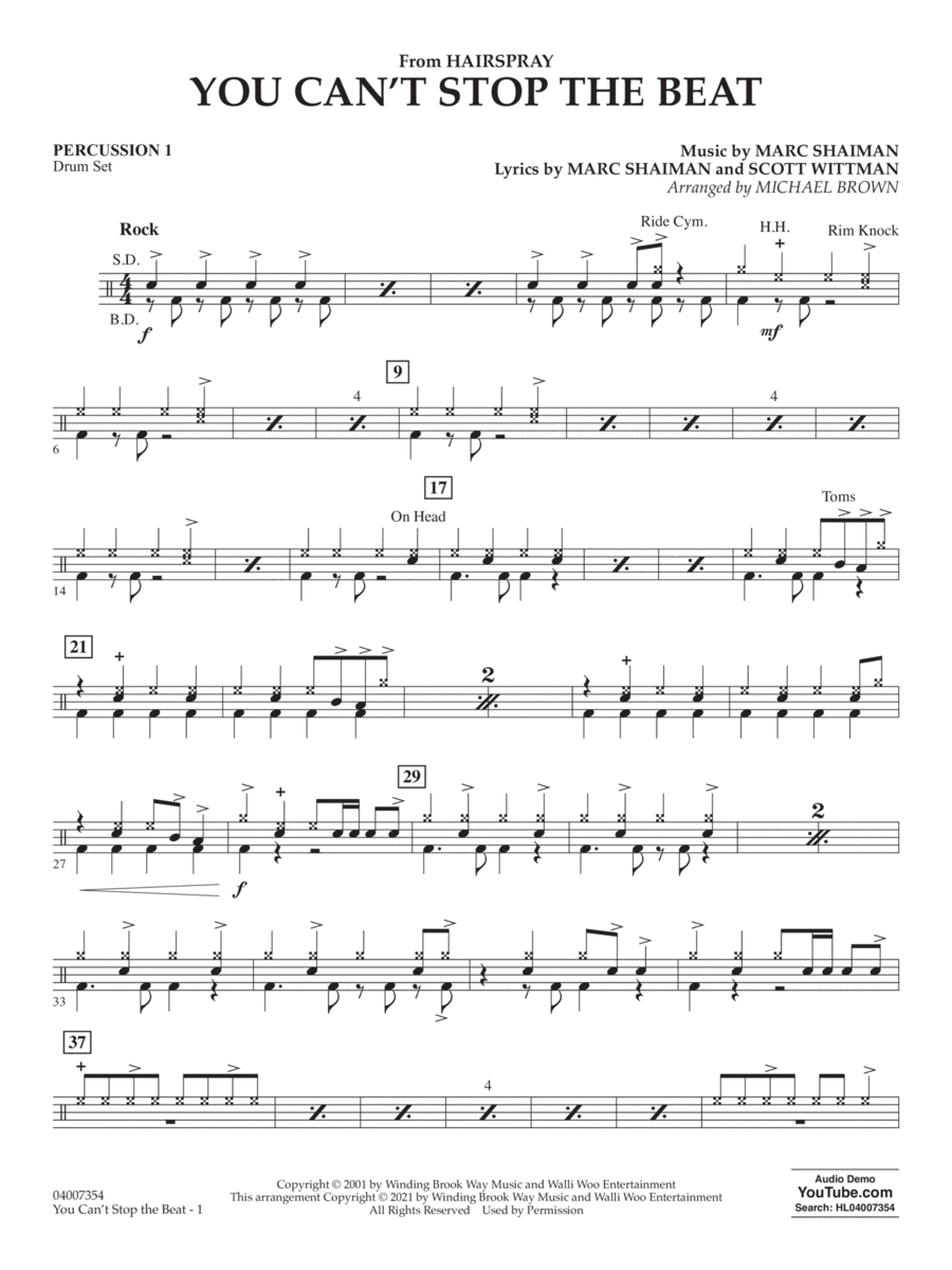 You Can't Stop the Beat (from Hairspray) (arr. Michael Brown) - Percussion 1